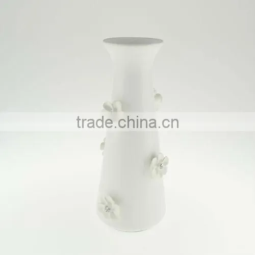 White Ceramic Matte Floral Pattern Vase with crystals from swarovski