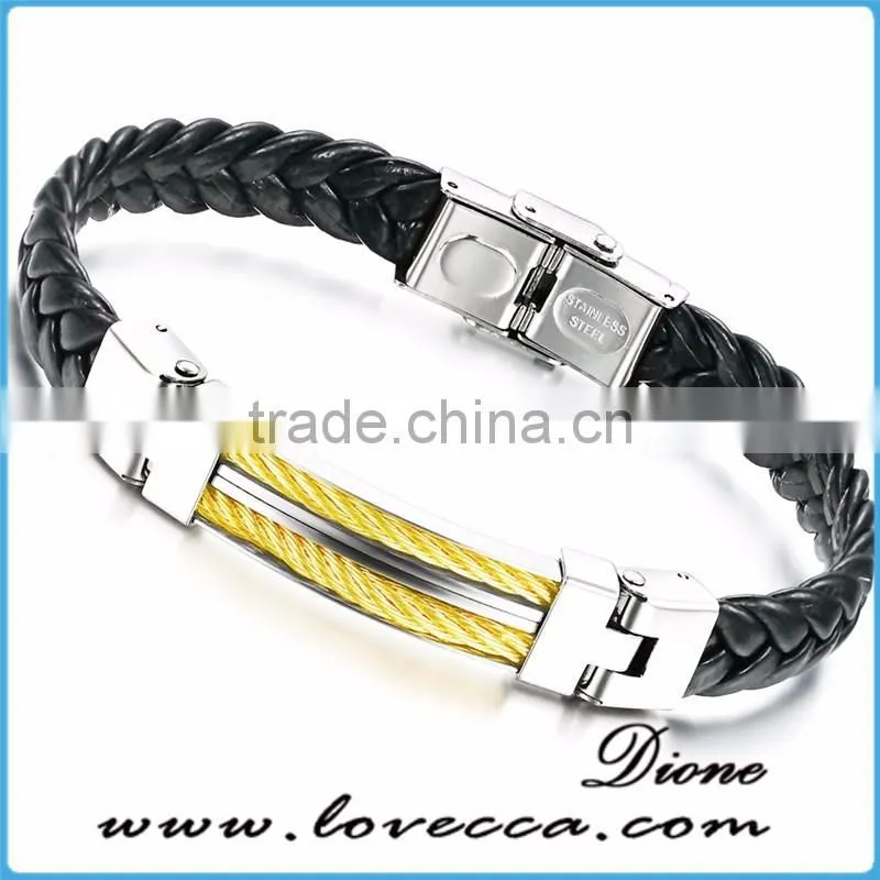 Bulk 316L titanium women / mens braided leather bracelet wholesale