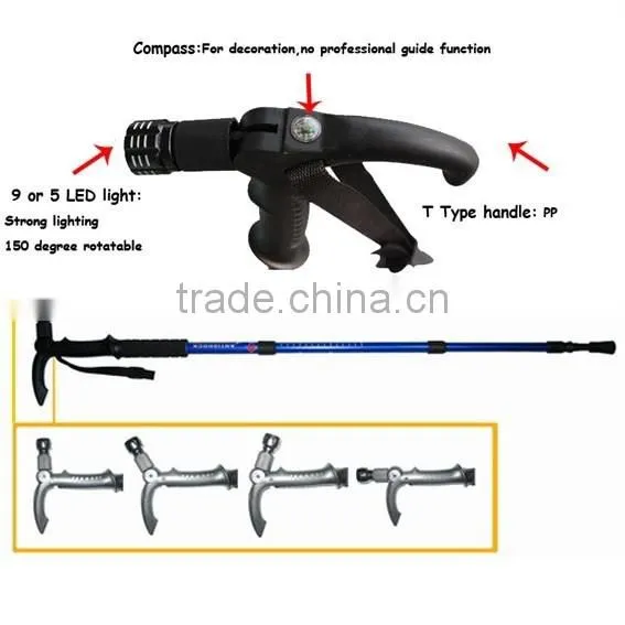 Telescoping walking canes with flashlight 9 LED, Aluminum 7075, 4 sections, SZ19004