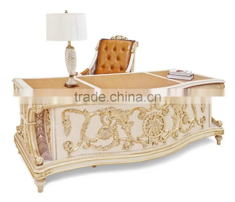 Classical Luxury Italian Design Solid Wood Office Table with Artistic Marquetry Decor for CEO Manager Room BF12-04244c