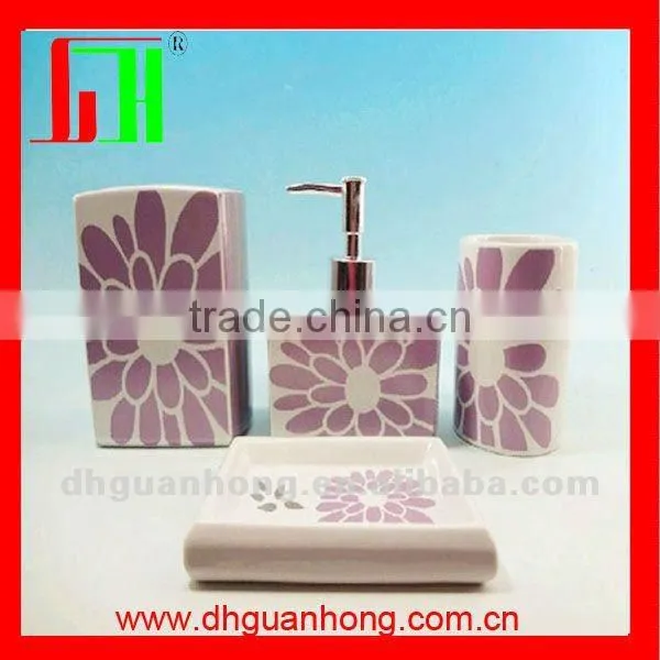 4pcs square white ceramic bathroom set with full printing
