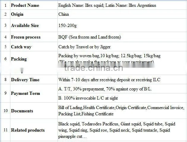 150-200g Frozen Illex squid