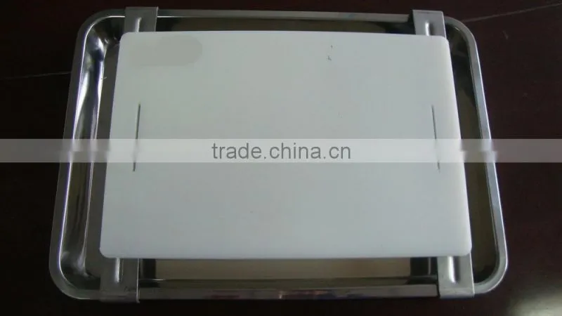 plastic cutting board with stainless steel drip pan/ cooking tool