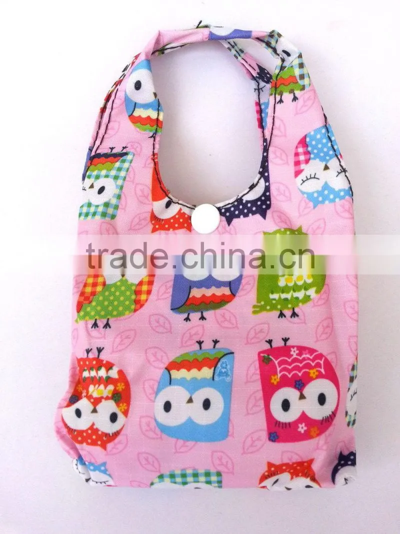 Wholesale Reusable Foldable Portable Folding Tote Shoulder Shopping Bag with small pouch
