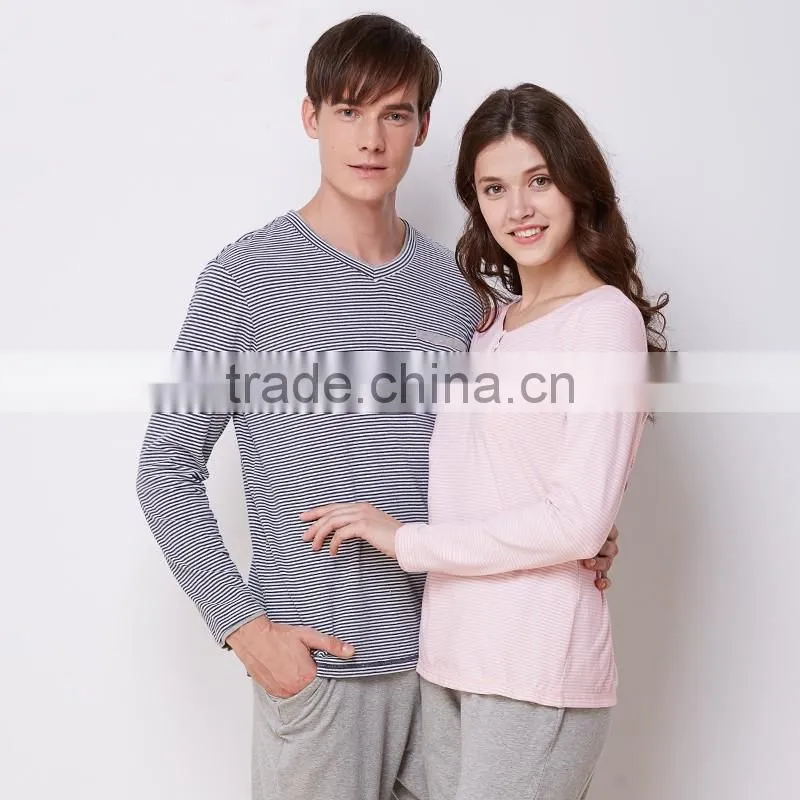 high quality couple homewear sleepwear sets stripe flowers cotton pajama