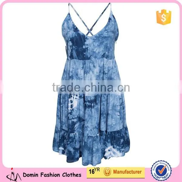 Fashionable Trend Tank Layered Women Sleeveless Cross Back Straps Mini Dress