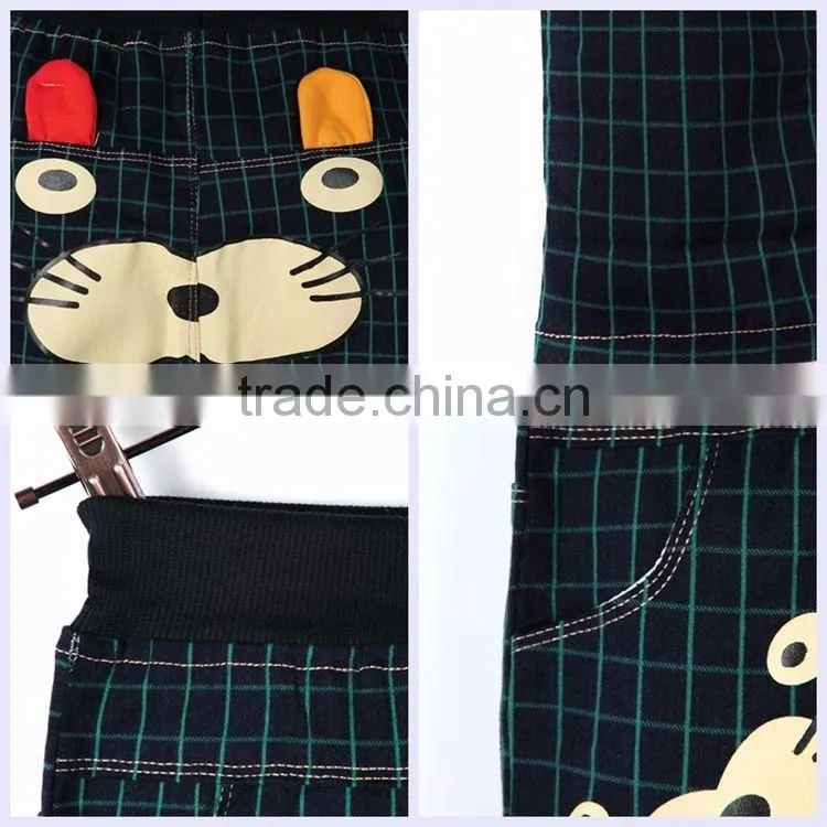 Fashion green small plaid lovely kitten printing kids pants cute design boys summer hot pants