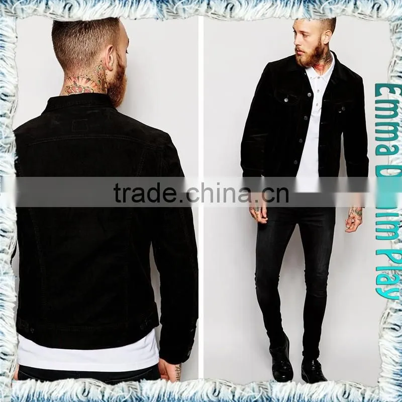 2016 New Collection Slim Fit Metal Rivet Black Dark Wash Cropped Jean Jacket for Mens