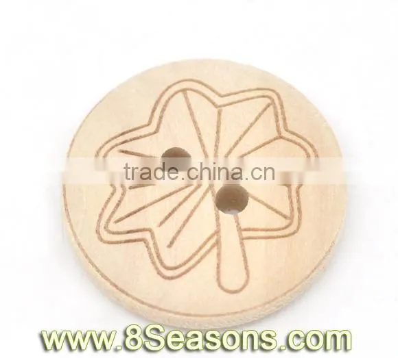 Newest Leaf Pattern Carved Wood Sewing Buttons With 2 Holes