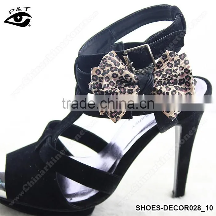 Leopard grain bowknot clip for shoes satin fabric bow tie ornament for dress bags clothing