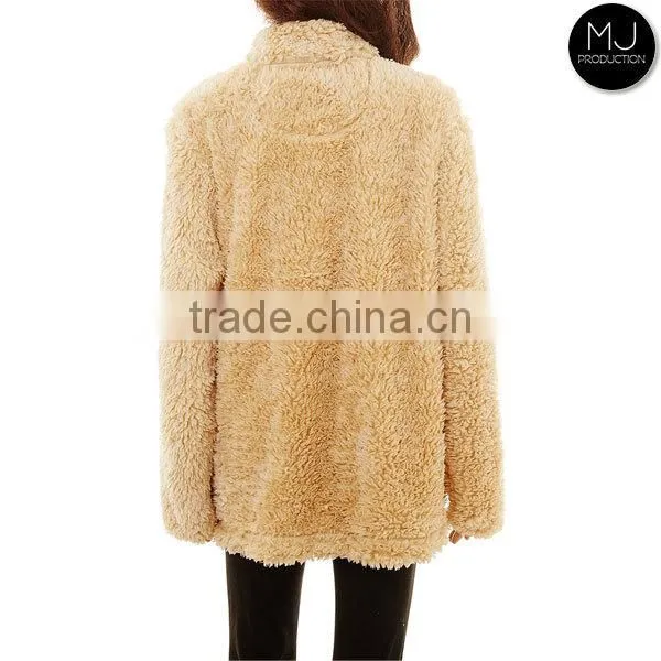 Wholesale high quality true grit women oversized monogrammed 1/4 zip sherpa fleece knitted sweater pullover