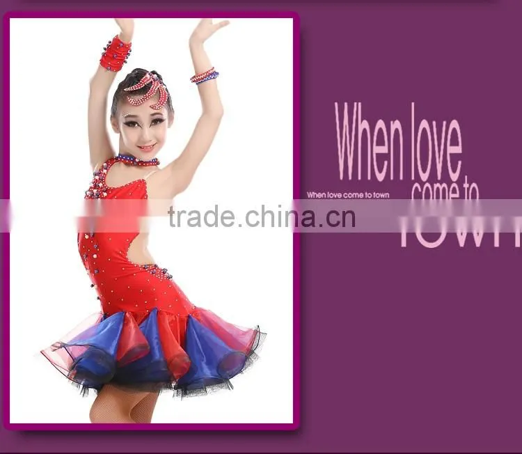 Girl Fashion Rhinstone Open Back Sexy Latin Dance Dress Children Kids Samba Tango Salsa Performance Dresses