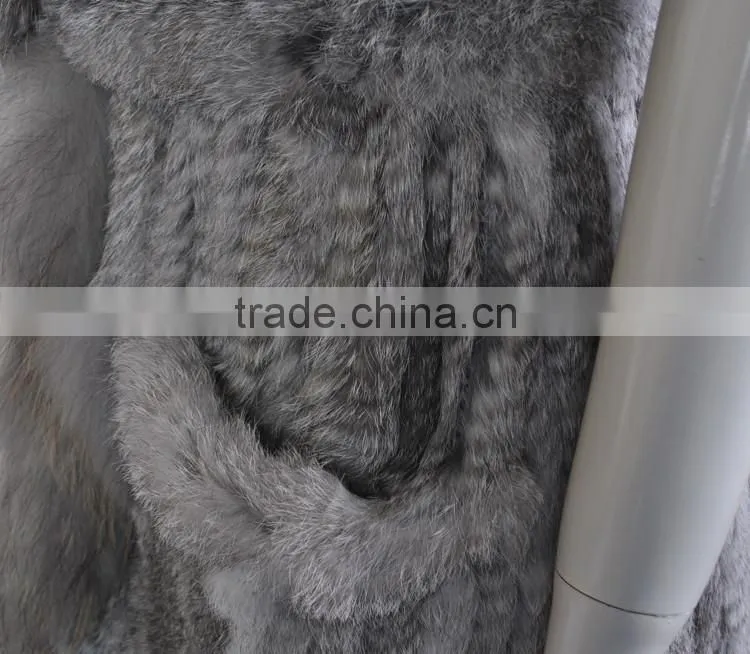 Yanran Fur Factory YR250 Fashion Woman Fur Gilet with Tassels Knit Real Rabbit Raccoon Fur Vest