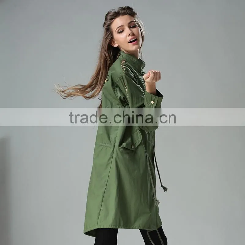 BF Long Style Korean Army Green Printed Loose Fashion Coats Models