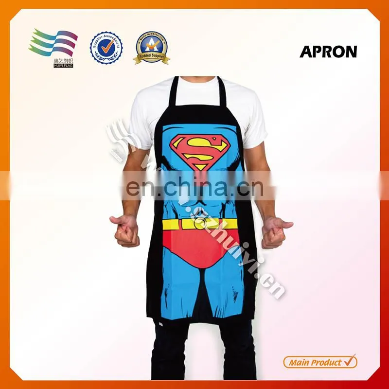 High quality polyester fabric blue silk screen printing promotional kitchen apron