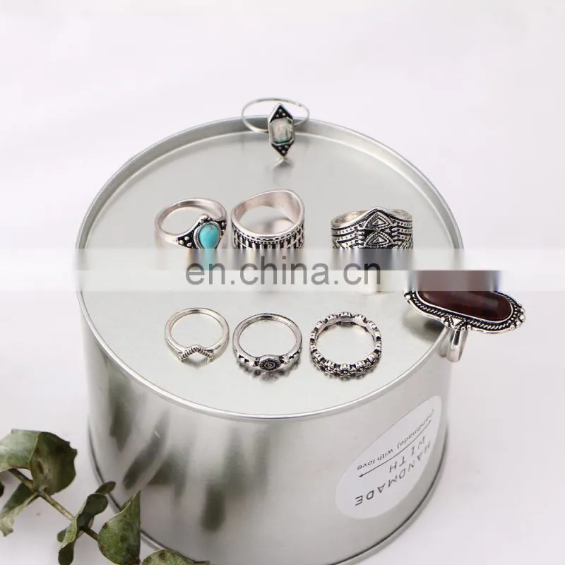 8 Pcs/set New Gold Retro Vintage Women Lady Gemstone Turquoise Jewelry Punk Rings Sets