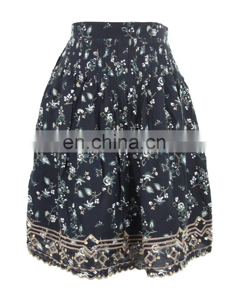 Floral Print Cotton Embroidery Pleated Skirt Old Women Skirt Guangzhou Clothing