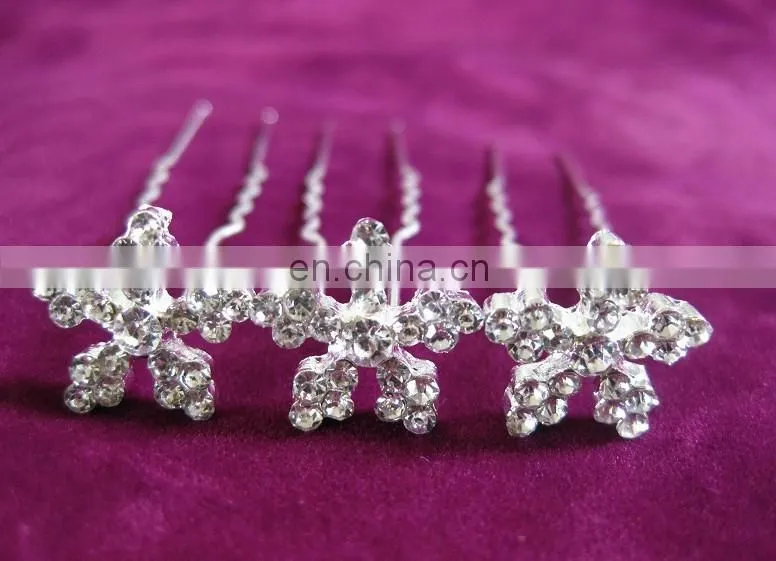 New Silver Plated Wedding Bridal Rhinestones Crystal Pearl Flower HairPin