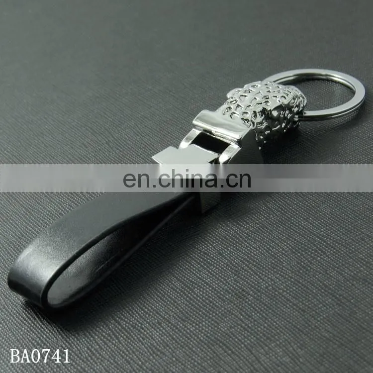 High Quality Leopard Head Shaped Personalized Metal Leather Key Chains