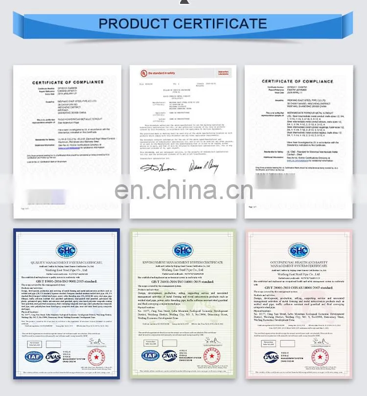 Electrical metal conduit hot dip galvanized steel pipe tubing using ERW technology with ANSI standard UL6 listed