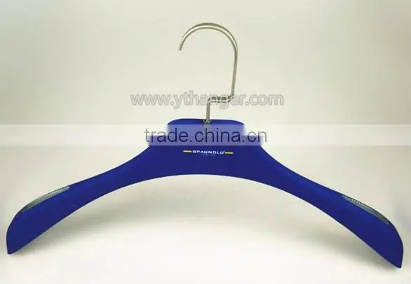 CY-633 Luxury blue rubber coat plastic hanger copper coat hanger display rubber hanger