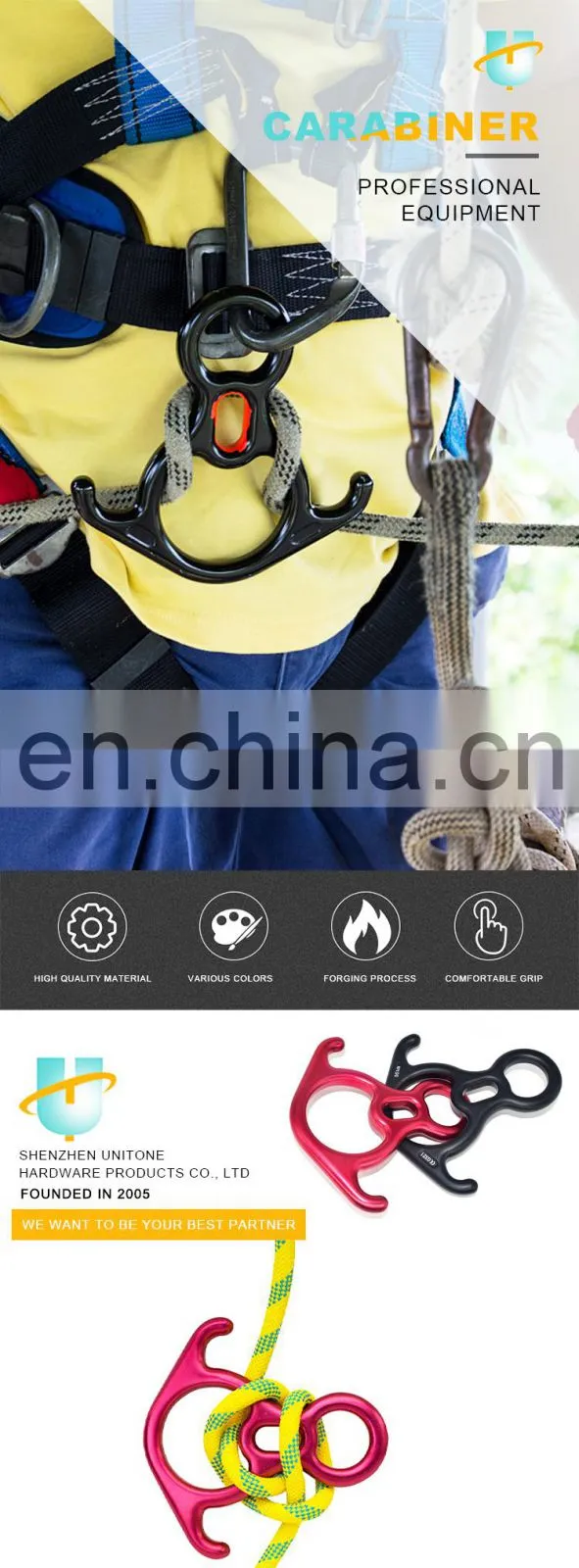 Outdoor mountaineering descending device horn buckle ring descender rock climbing rescue descending ring buckle horn buckle 50KN