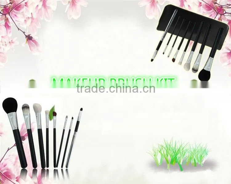8pcs wood handle makeup brush kit with makeup brush bag