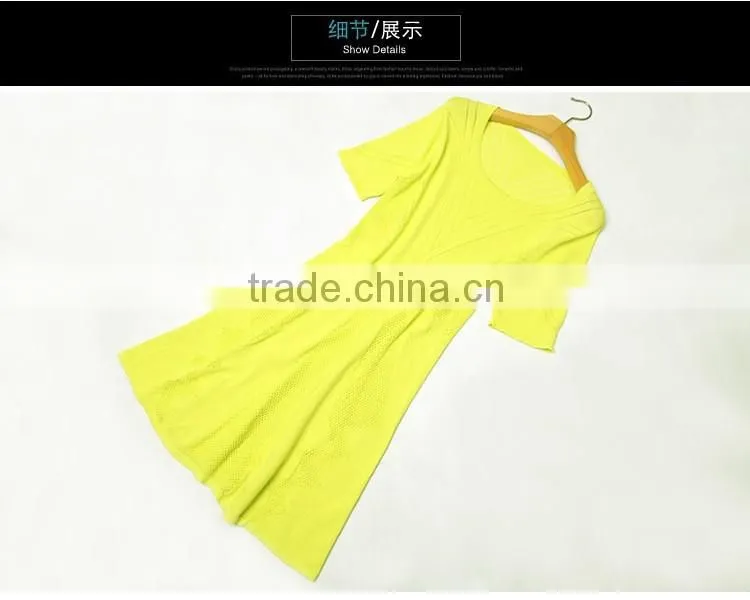 new arrival desgin for lady kintting hollow pattern round neck dress with half sleeves