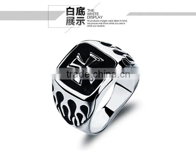 Man stainless steel exaggerate rings flame cross Fashion punk rock roll rings boyfriend gift