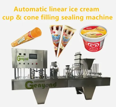 Linear 7000-9000cups/H Ice Cream Cup & Cone Filling Machine