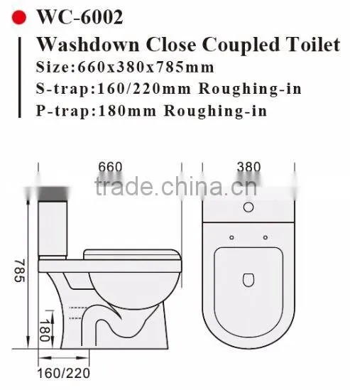 Two-Piece Washdown Watermark Toilet S/P Trap with Geberit or R&T Flush Valve Soft Closing Cover, Australian WELS WC-6010