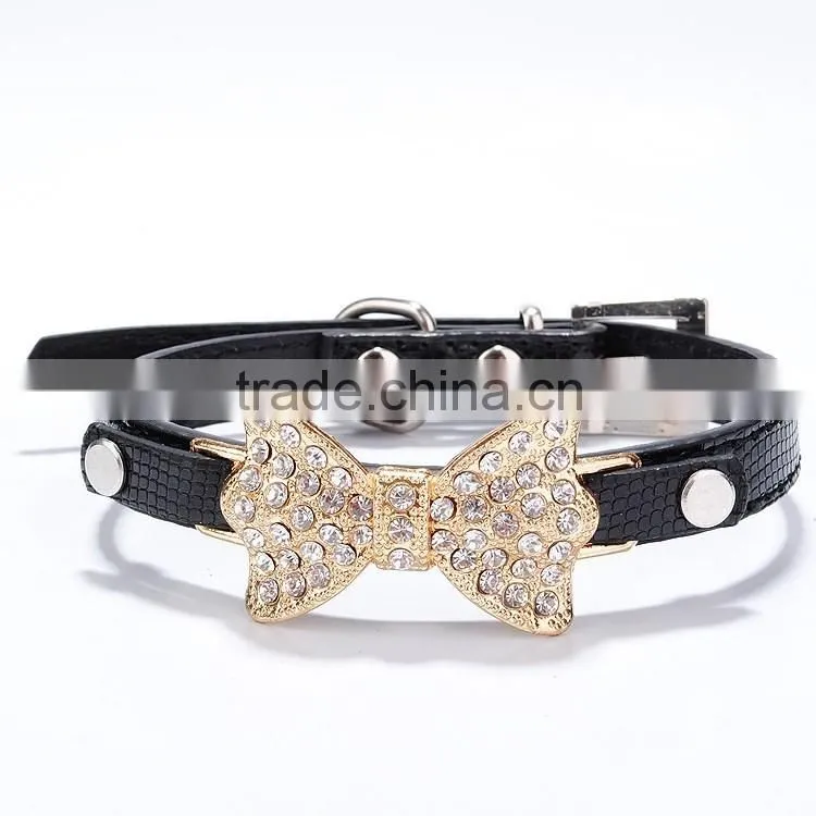 Wholesale serpentine pet collar diamond gold bowknot pet collar