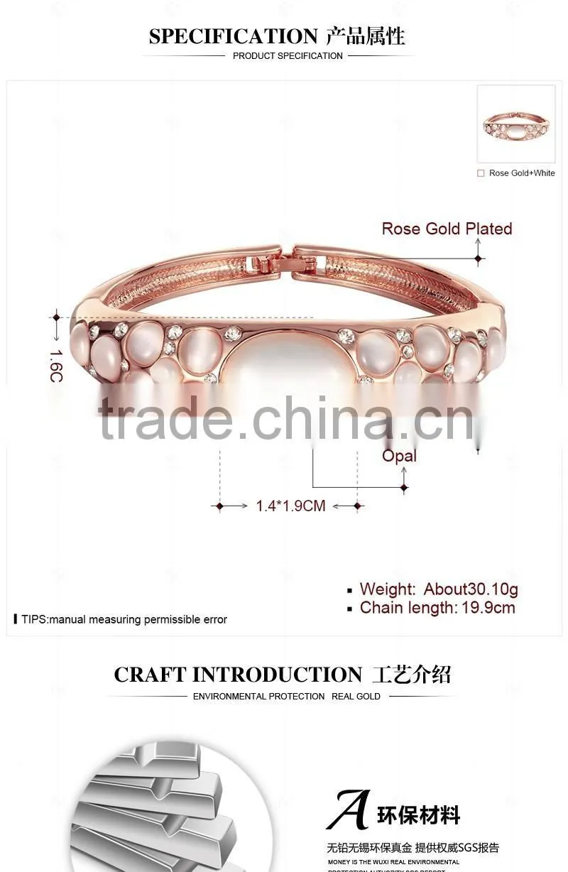 Fashion 18K Gold Plated Metal Opal Gemstone cuff Bracelet