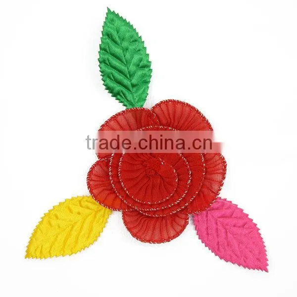 Vintage wholesale custom full colour chiffon flower applique embellishment for girls clothing SDYX011