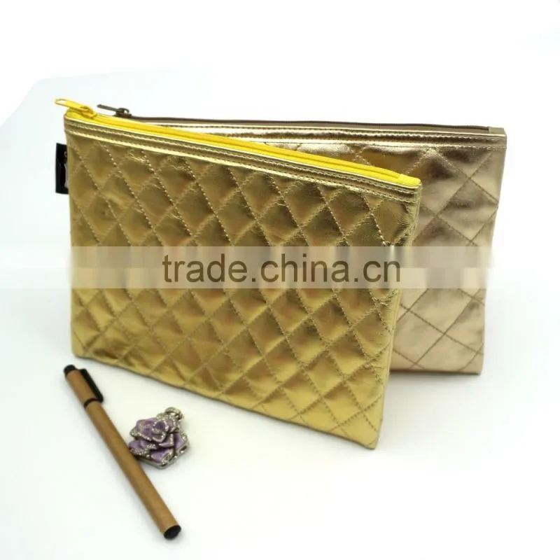 Shiny PU makeup bag fashionable gold PU comestic case