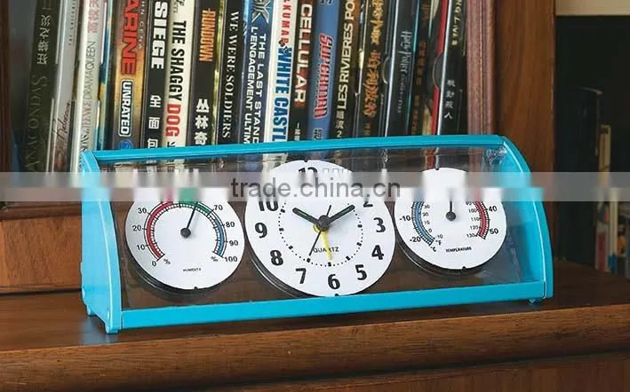 customized plastic temperature and humidity meter table clock for promotional gifts