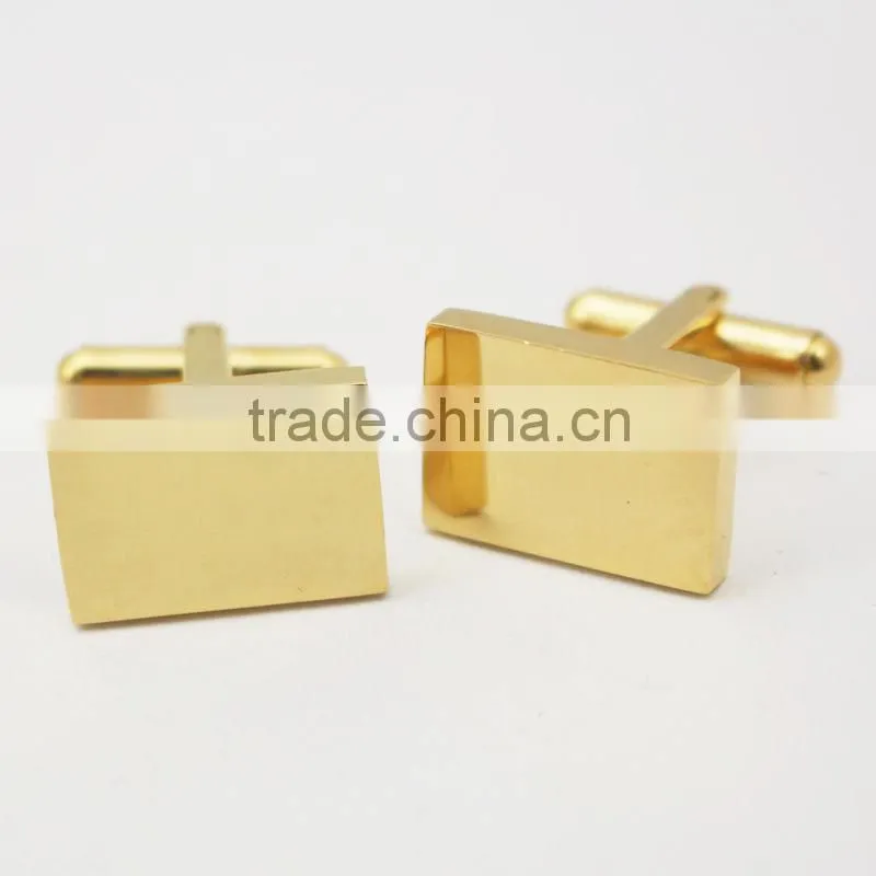 316L Stainless steel gold rectangle cufflink custom engrave logo gold cufflinks