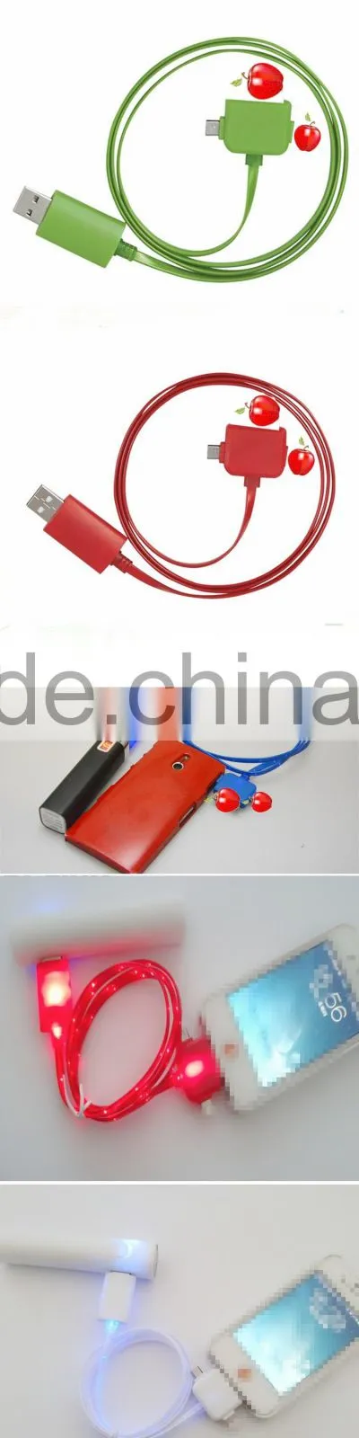 Top Selling 3 in 1 LED Glow USB Phone Charging Cable For Iphone Android