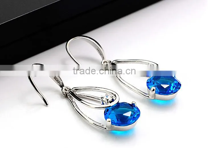 925 Sterling Silver Fashion Jewelry Wholesale China 2014 Platinum Plated Zircon Drop Earrings Top Quality