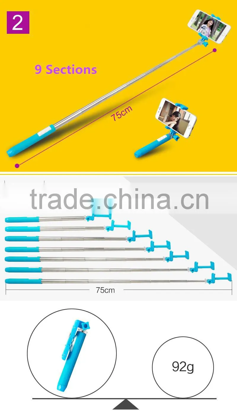 2015 Best Selling Supreme Mini II Selfie Stick With Viewfinder Mirror Wireless Bluetooth Selfie Stick