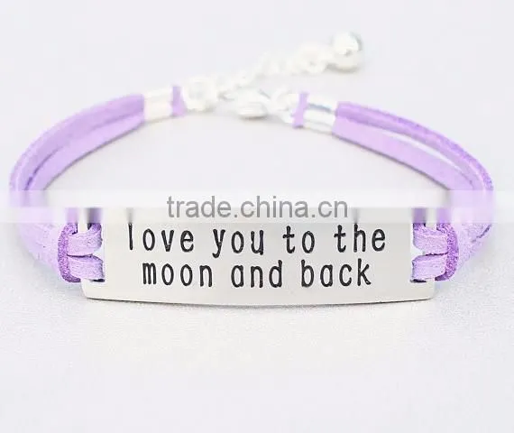 Custom logo Love You To The Moon And Back Stainless Steel Charm Bracelet Bar