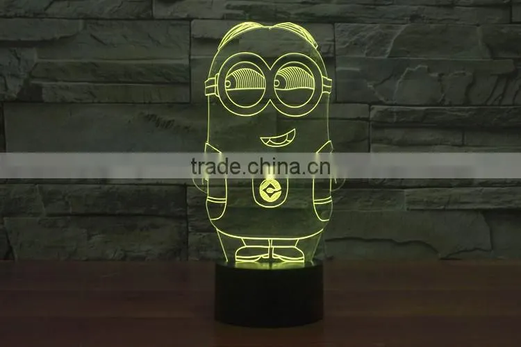 Home decoration LED night light lamp 3D illusion for children baby bedroom,Despicable Me Minions shape christmas gift
