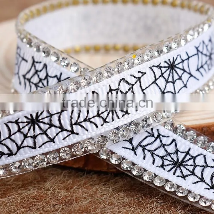 Hot Sale Satin Ribbon Base On Glue For Headwear Decoration,Rinestone Chain With HotfIX Glue