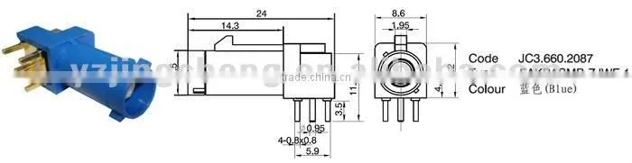 FAKRA SMB plug, right angle R/A pcb mount