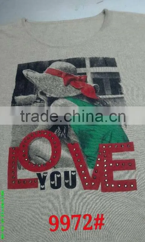Printing love you letter and girl figure of women sweater 9972#