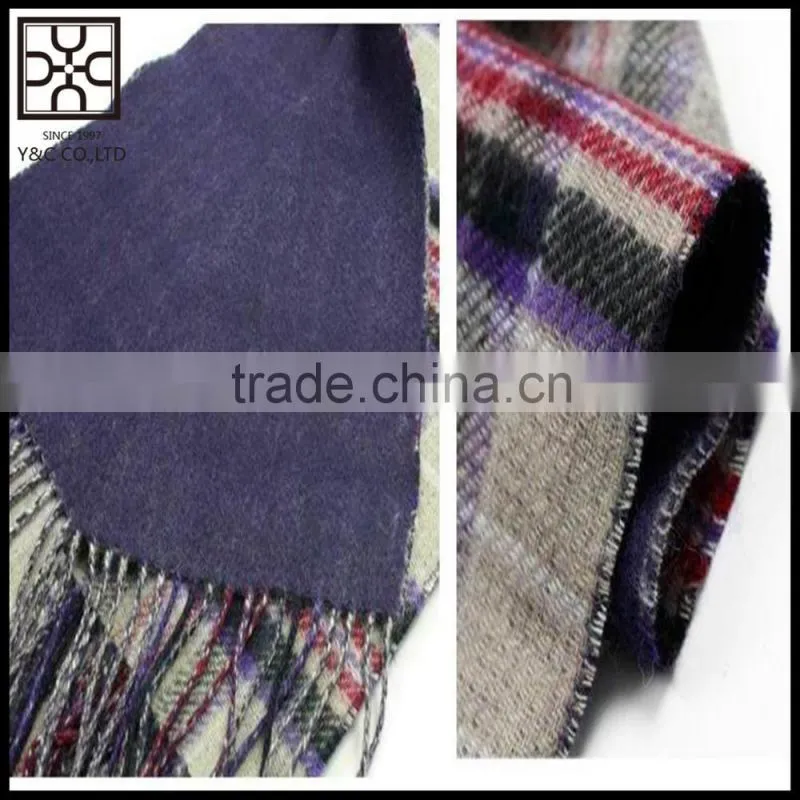 2015 Solid Color Checked Double Sided Wool Scarf with fringe