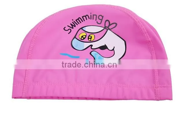 Children Comfortable Wear PU Waterproof Earmuffs Cartoon Dolphin Swimming Cap