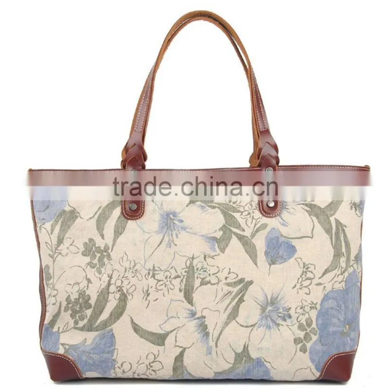 Oil Flower printing Women Tote bag Handbag for wholesale fashion designer bags with flower