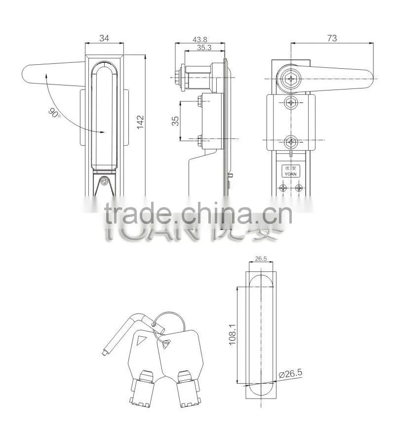 die casting plane Industrial Cabinet Locks for electrical main switchboard