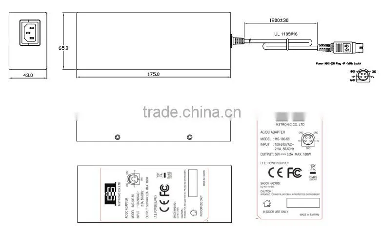High Efficiency 270W 56V AC/DC Adapter